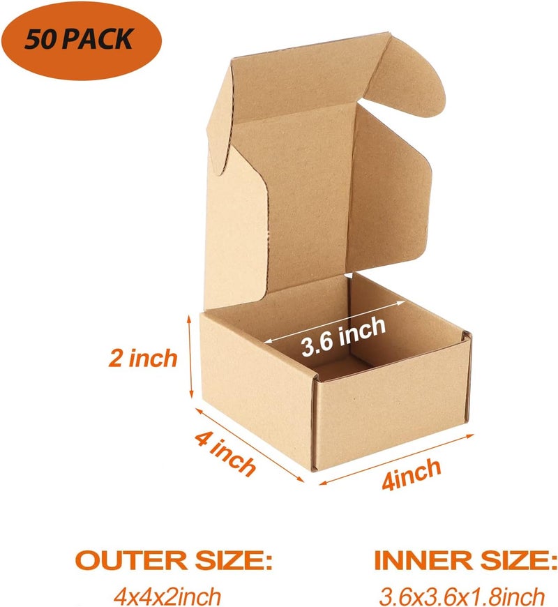 PHAREGE 4x4x2 inch Shipping Boxes Bulk 50 Pack Brown, Tab Lock Tuck Top Mailer Boxes for Packaging Small Business, Small Cardboard Gift Boxes for Wrapping Mailing Present - Image 3